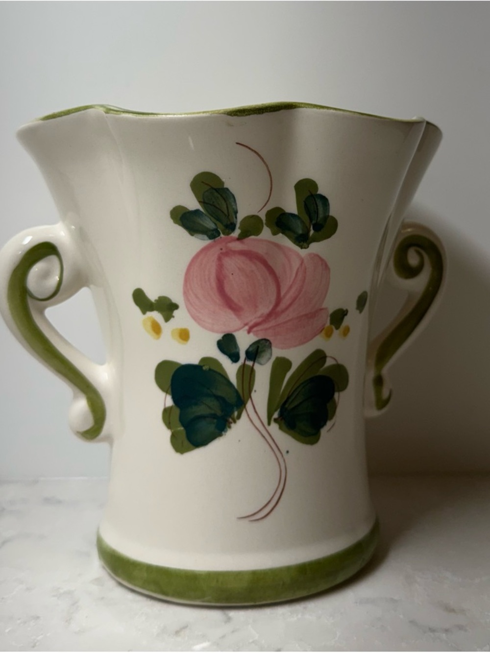 Vintage Hand-Painted Ceramic Floral Vase with Pink Rose Motif